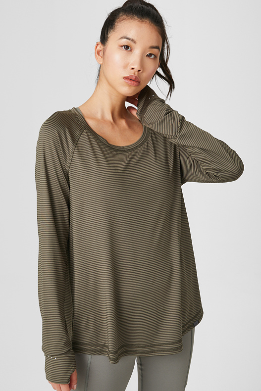 Продажа функциональная рубашка с длинным рукавом - полосатый-темно-зеленый