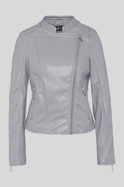 Sale - Bikerjacke - Lederimitat - grau