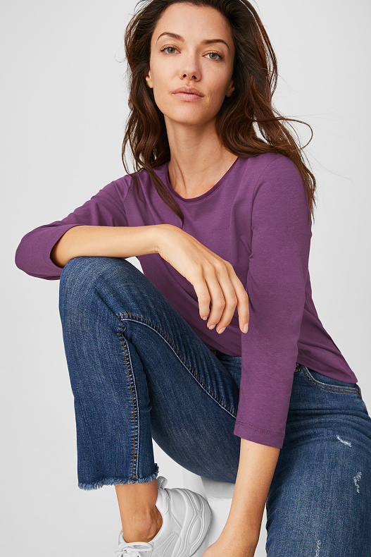 Продажа - рубашка с длинным рукавом-фиолетовый