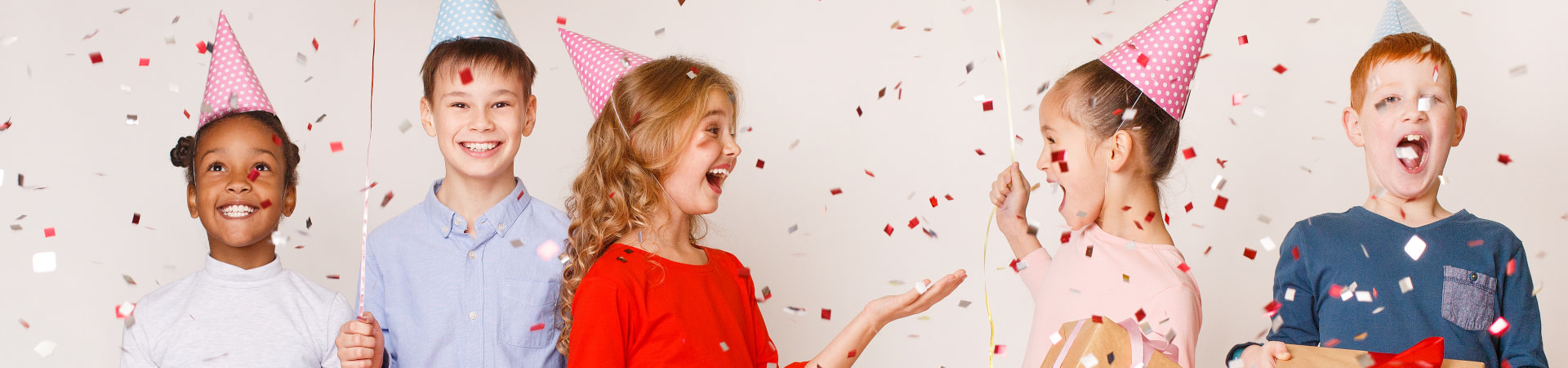 Children's gifts: a group of children enjoy their gifts.