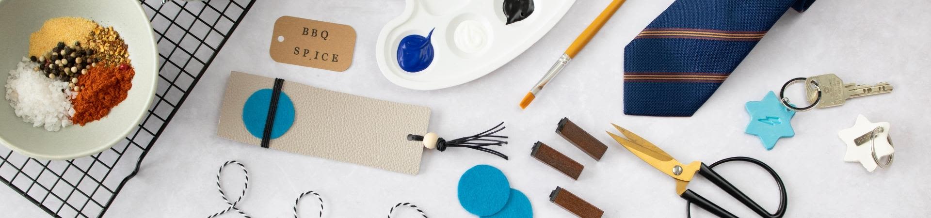 Making Father's Day crafts yourself: different craft materials on a table.