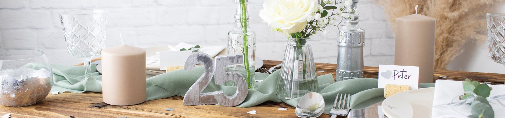 Silver wedding decoration ideas: a decorated table for a silver wedding anniversary.