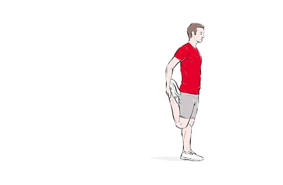Stretching exercise - illustration of the stretch for the front thigh muscles.