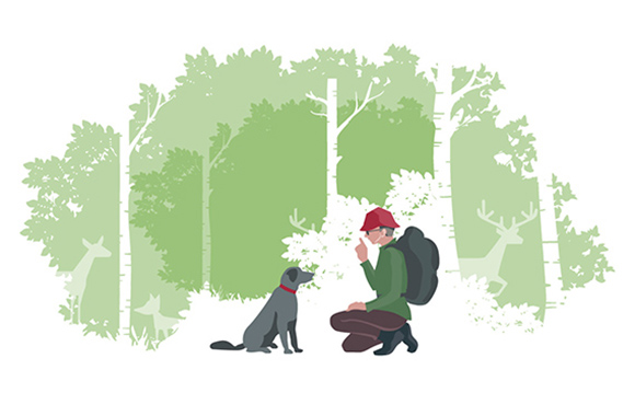 Verhalten im Wald – Hundebesitzer lässt seinen Hund nicht frei laufen. Verhalten im Wald – Hundebesitzer lässt seinen Hund nicht frei laufen.