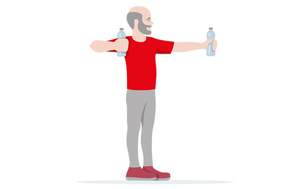 Het trainen met een waterfles traint de armen. Het trainen met een waterfles traint de armen.