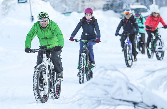 Gruppo di sportivi in sella alle fat bike. Gruppo di sportivi in sella alle fat bike.