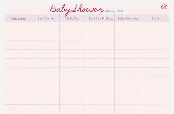 A baby shower game based on ‘Categories’. A baby shower game based on ‘Categories’.