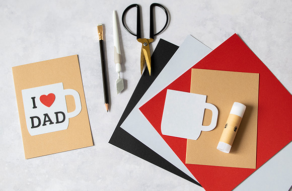 Materials for the homemade Father's Day card with 3D effect.