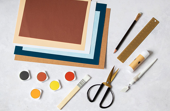 Craft materials for the Father's Day card that you can make with toddlers.