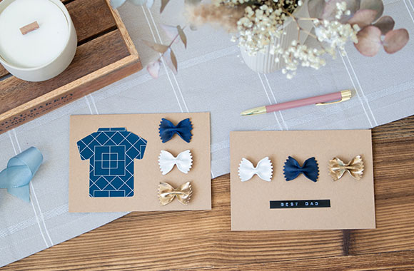 Fun Father's Day cards with painted pasta in two different variations. Fun Father's Day cards with painted pasta in two different variations.