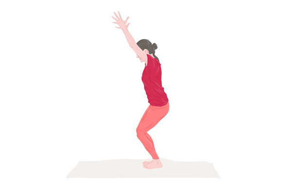 Woman performing the asana The Chair. Woman performing the asana The Chair.