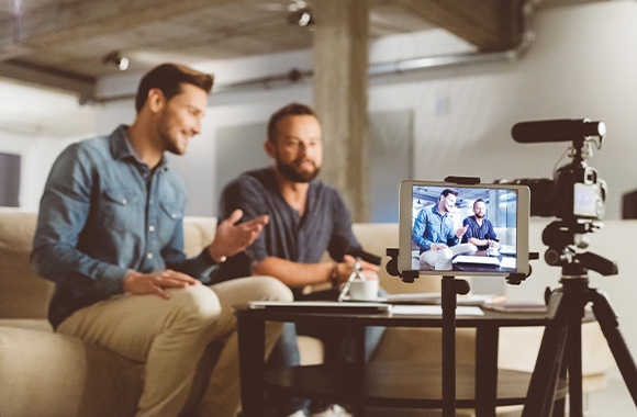 Making a film – film producers conducting an interview.