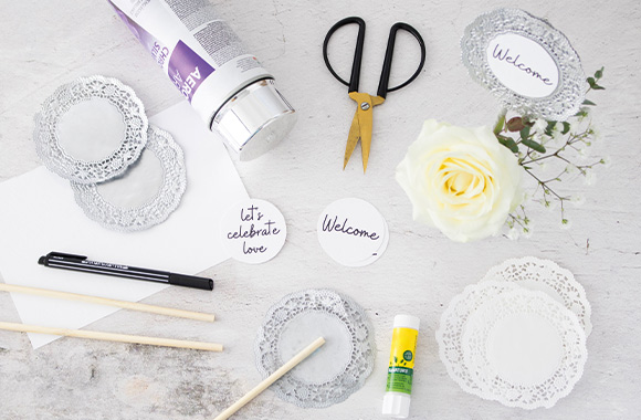 Silver wedding table decoration: craft materials for flower pins. Silver wedding table decoration: craft materials for flower pins.