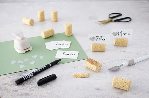 Silver wedding anniversary decorations: craft materials for DIY name cards. Silver wedding anniversary decorations: craft materials for DIY name cards.