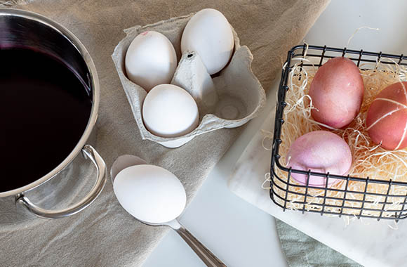 Colour Easter eggs naturally - the longer the egg sits in the dye, the stronger the colours will be.