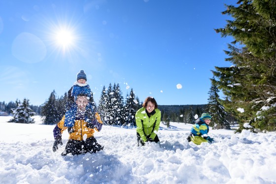 Familie spielend im Schnee Familie spielend im Schnee