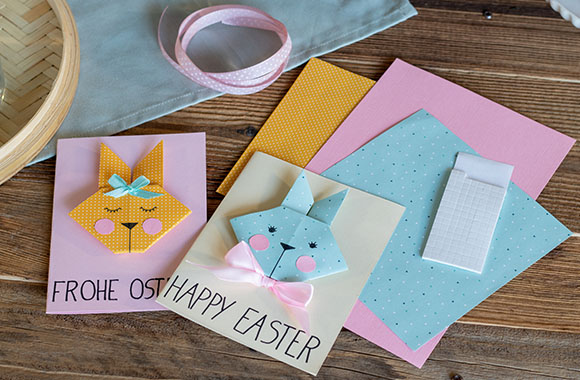 Making Easter cards - the paper Easter bunny looks cute and is quick to make.